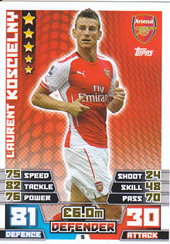 Laurent Koscielny Arsenal 2014/15 Topps Match Attax #5